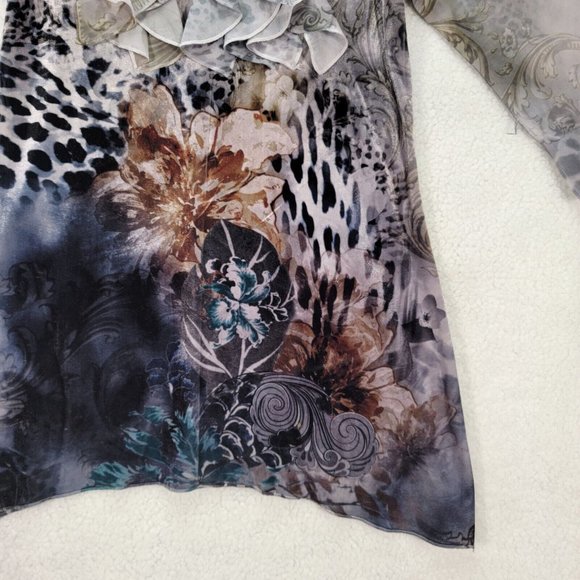 Bleu Womens Top Size S Blue Animal Print Flowy Ruffled Y2K Colorful Tunic Blouse - Picture 4 of 12